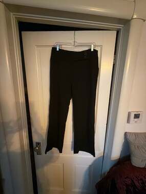 Mymichelle Women's Black Wide-Leg Dress Trousers with Button Waist Detail